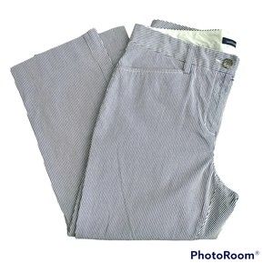 Lands' End Wm's Crop Pant - Navy/White Seersucker Pinstripe - Sz 10